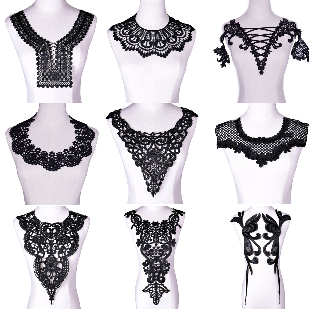 Embellishments For Scrapbooking - Black Embroidery Venise Lace Neckline Collar