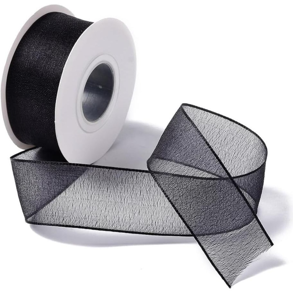1 Inch Black Organza Ribbon Wi - Organza Ribbon Spool ulasan dan harga