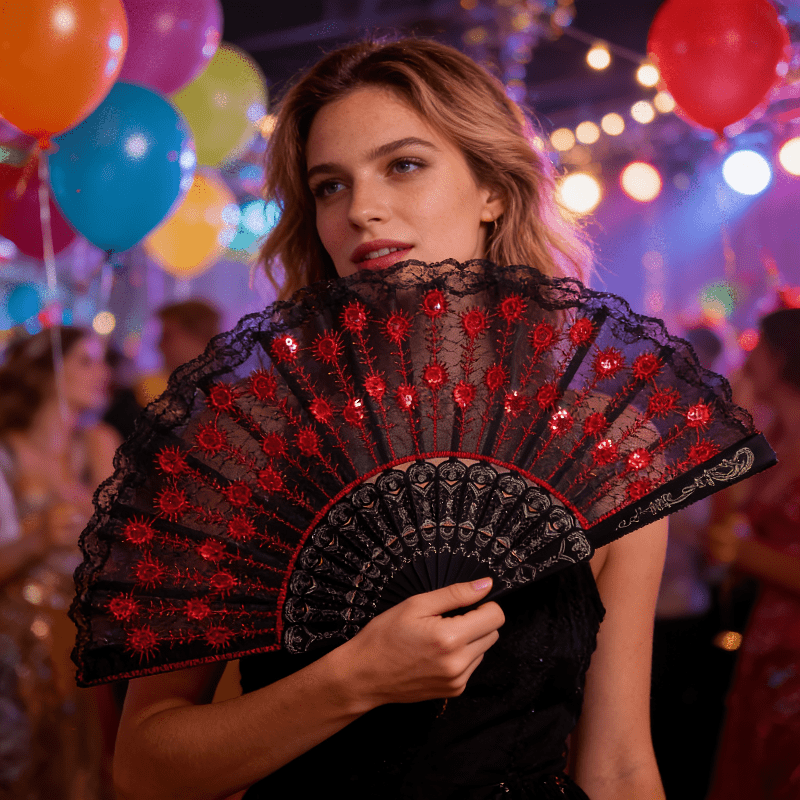 Spanish Style Folding Hand Fan - Tassel Fringe Trim ulasan dan harga