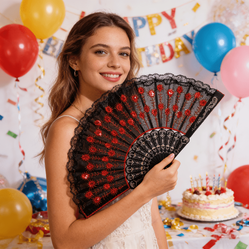 Spanish Style Folding Hand Fan - Tassel Fringe Trim ulasan dan harga