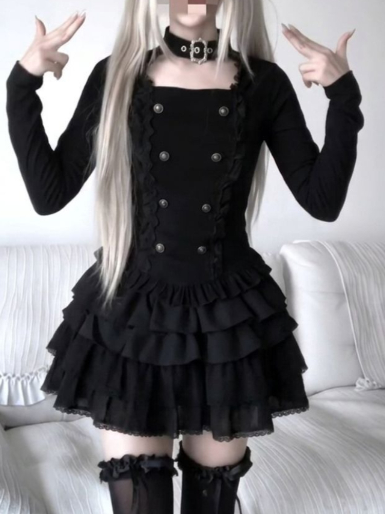 Gothic Harajuku Lolita 2-piece - Elastic Lace Trim ulasan dan harga
