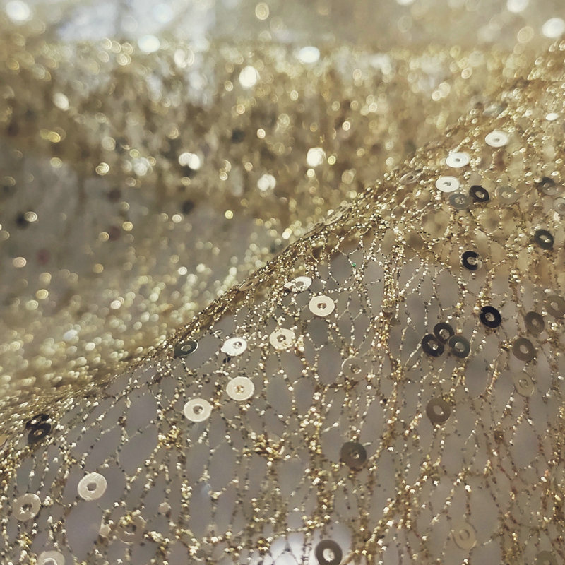 Hard Net White Gold Sequin Emb - Crystal Mesh Fabric ulasan dan harga