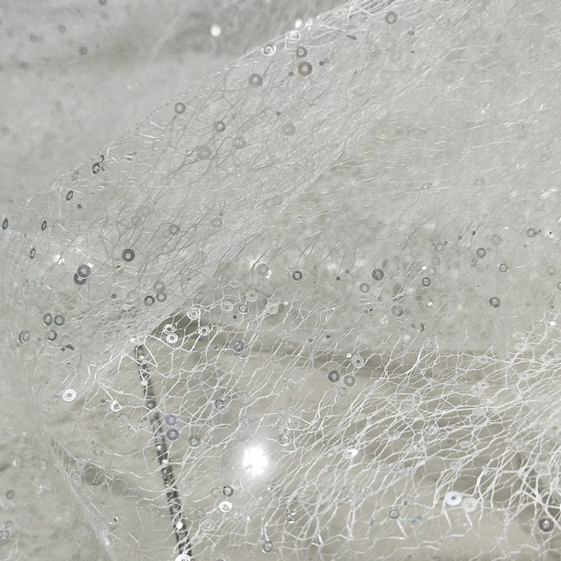Hard Net White Gold Sequin Emb - Crystal Mesh Fabric ulasan dan harga